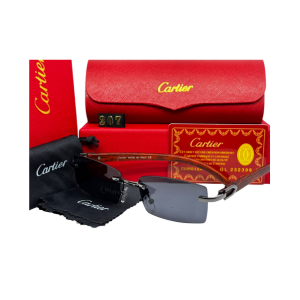 Rimless Square Clear Glasses with Wooden Finish Temples