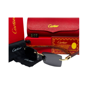 Premium Rimless Sunglasses with Wooden Arms & Dark Lenses