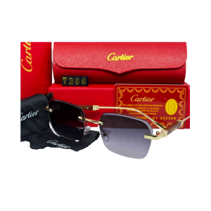 Premium Rimless Sunglasses with Gold Finish & Wood-Style Temples